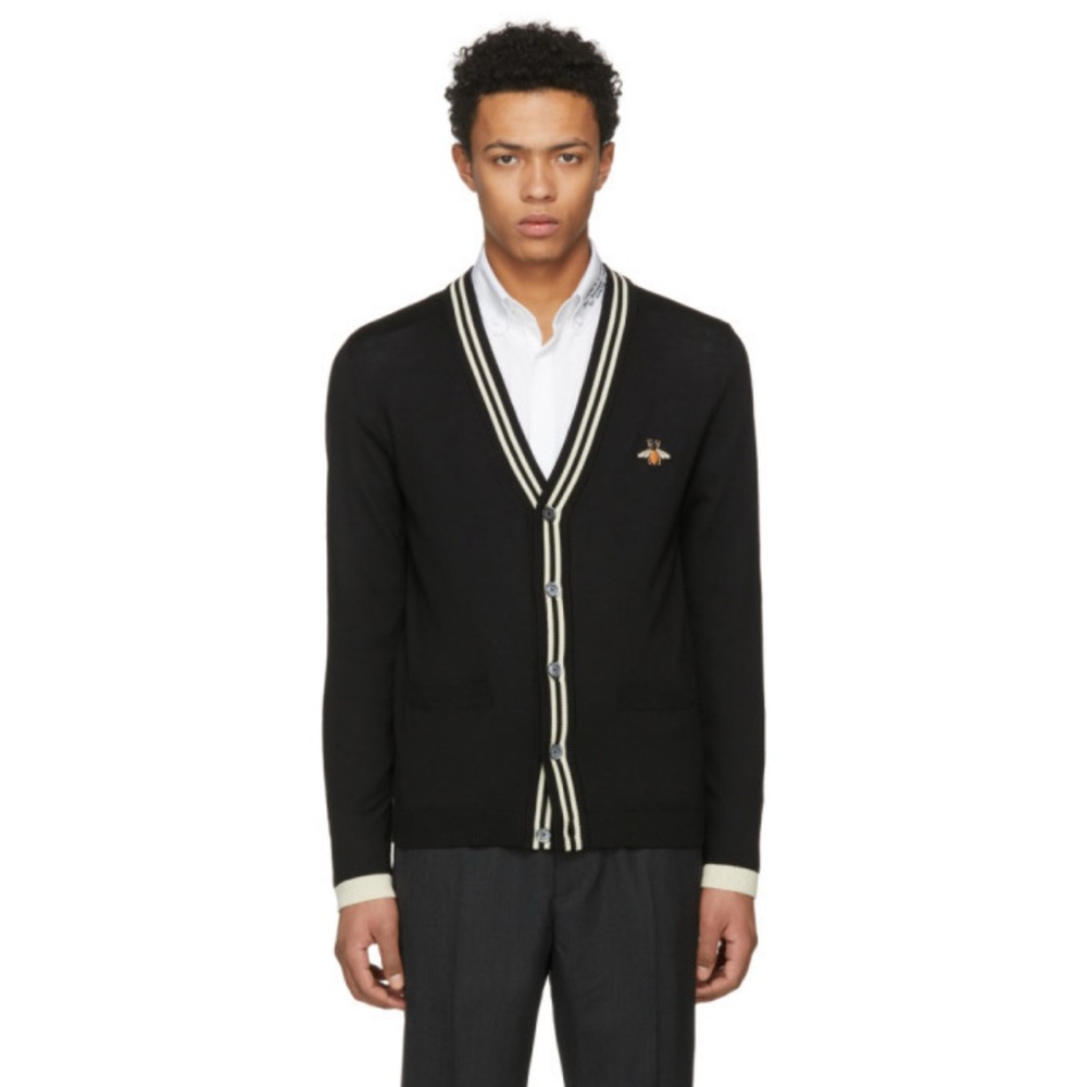 Gucci black embroidered bee collection